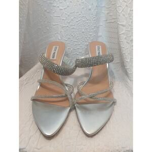 Steve Madden Silver Rhinestone Strappy Sandal Heels Women's 9 Bridal Formal Gala